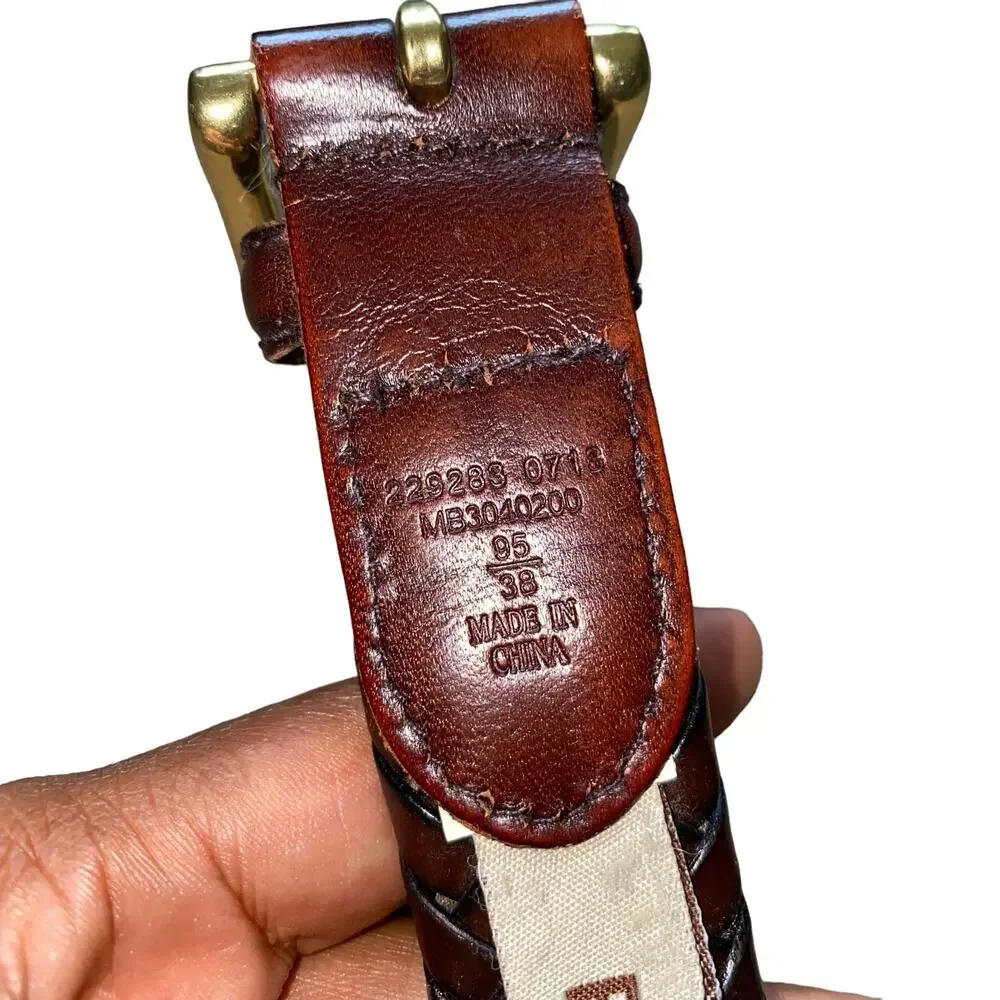 Fossil Genuine Leather Rope Belt Country Western Brown with gold hardware sz 38